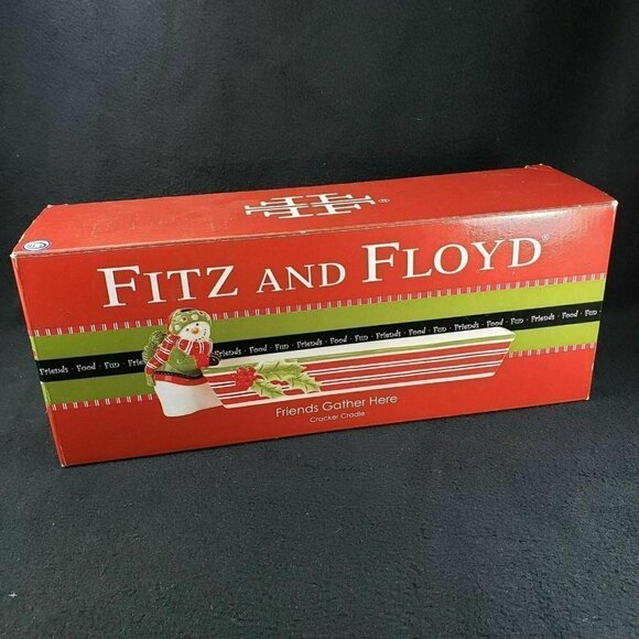 Fitz and Floyd Cookie Cracker Cradle Friends Gather Here Xmas Holiday Plate‎ - Picture 11 of 12